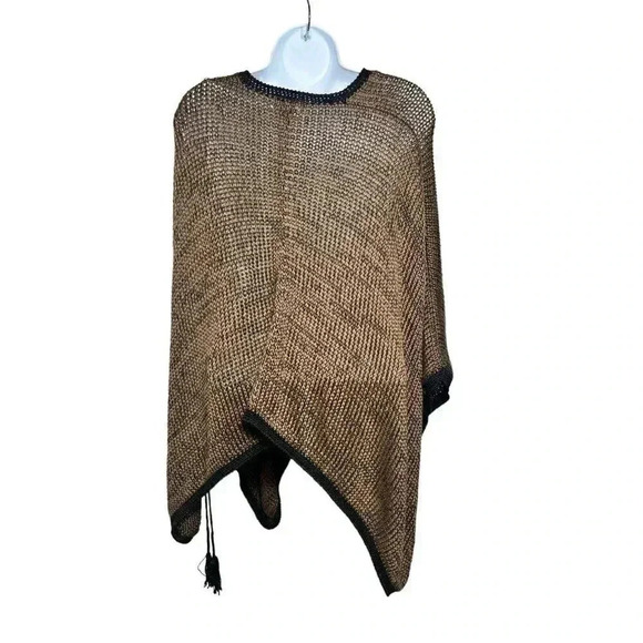 Vintage Rico Hand Knit Pancho Pull Over Sweater Brown One Size - Picture 3 of 8